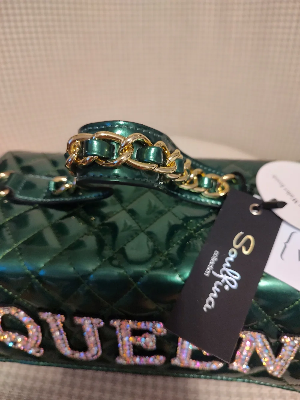 Vegan Emerald Green QUEEN Quilted Top-Handle Bag